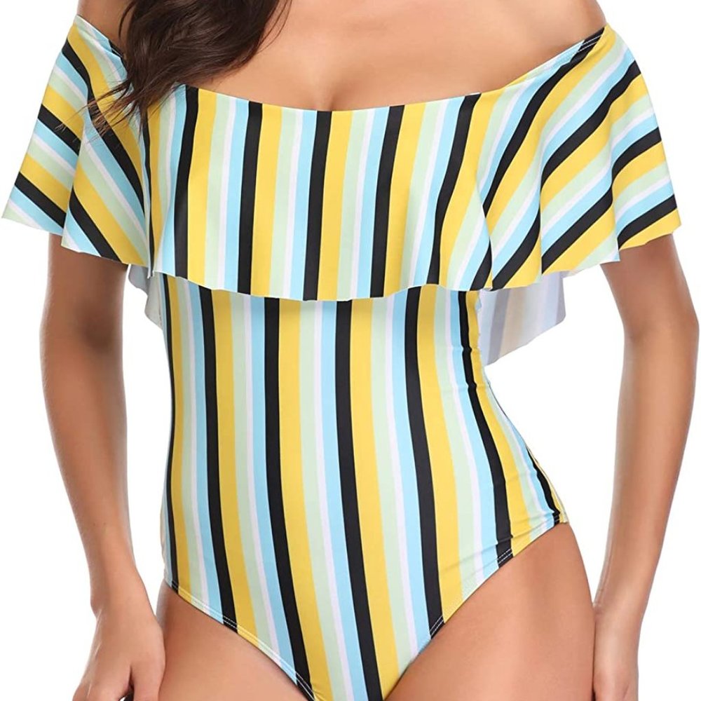 OZOWO Women's Colorful Stripe One Piece Swimsuit - Picture 1 of 3